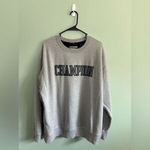 Champion Long Sleeve Crewneck Sweatshirt Gray Grid Graphic Unisex Size XL